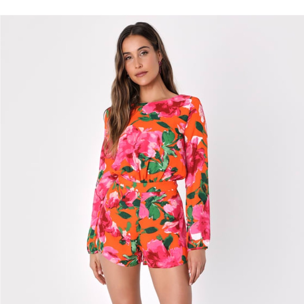 Sweetest song orange floral romper from LULUs